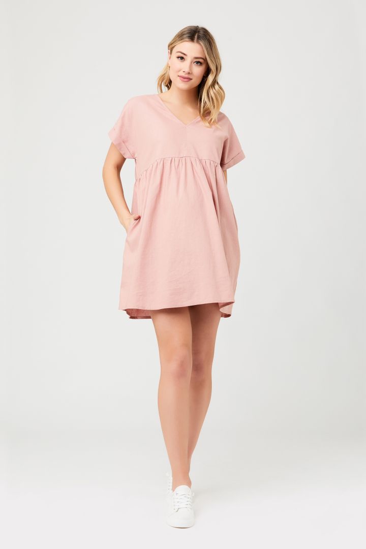 Linen Maternity Dress with Pockets