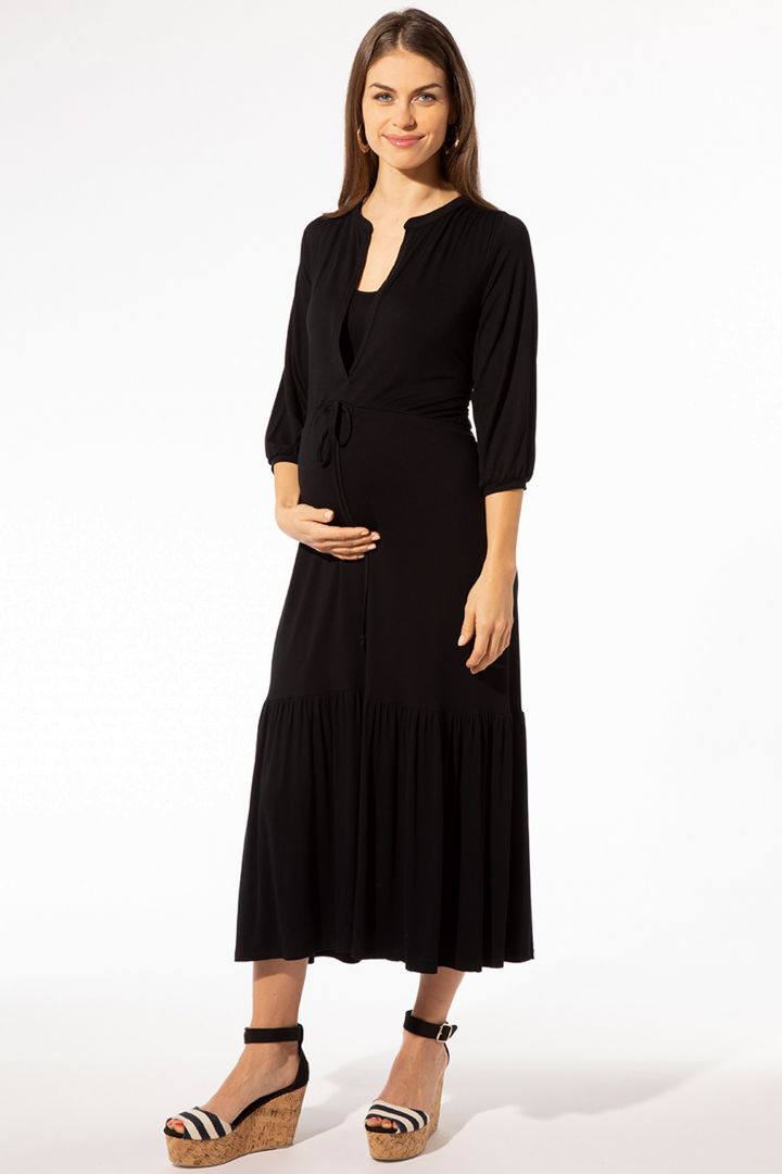 Long Maternity and Nursing Dress made of Bamboo Fibres black