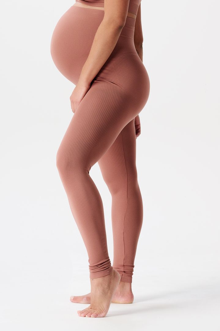 Ribbed Seamless Overbelly Maternity Leggings rosewood