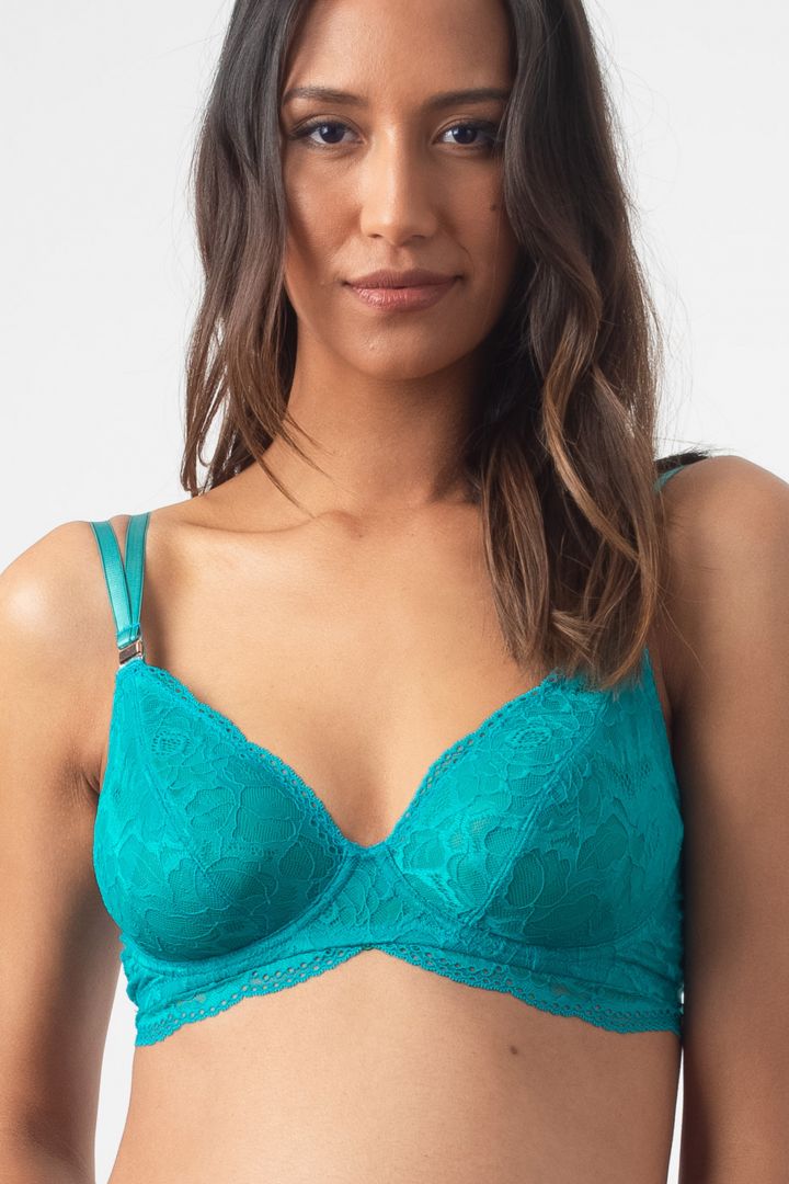 Plunge Maternity and Nursing Bra with Lace Back, Green