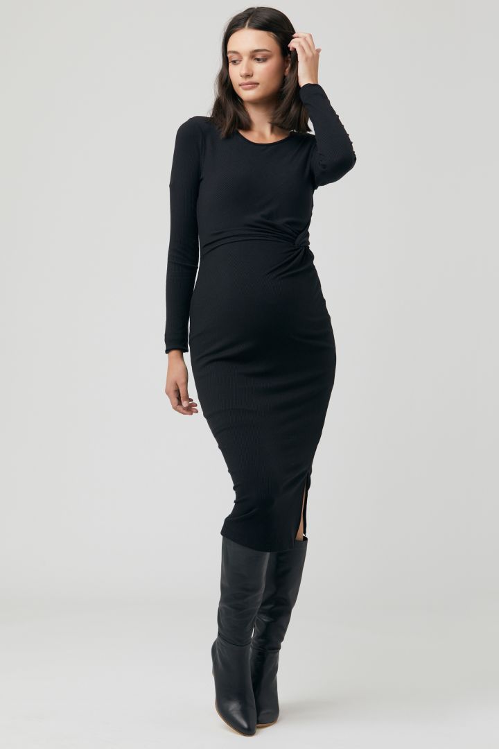 Ribbed Maternity Dress with Knot Detail