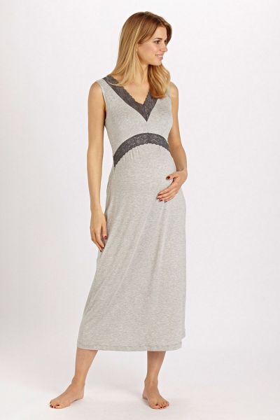 Maxi Maternity and Nursing Nightie with Lace