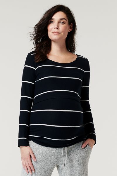 Ecovero Lounge Maternity and Nursing Shirt with Stripes navy