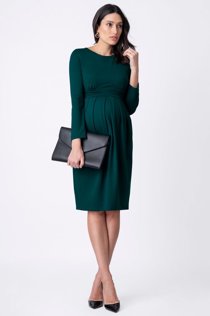 Maternity and Nursing Dress with Pleated Detail green