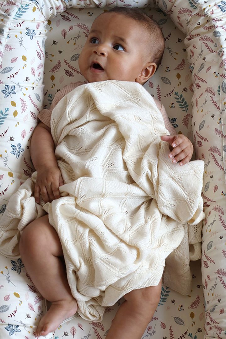 Organic Baby Knit Blanket Leaf off-white
