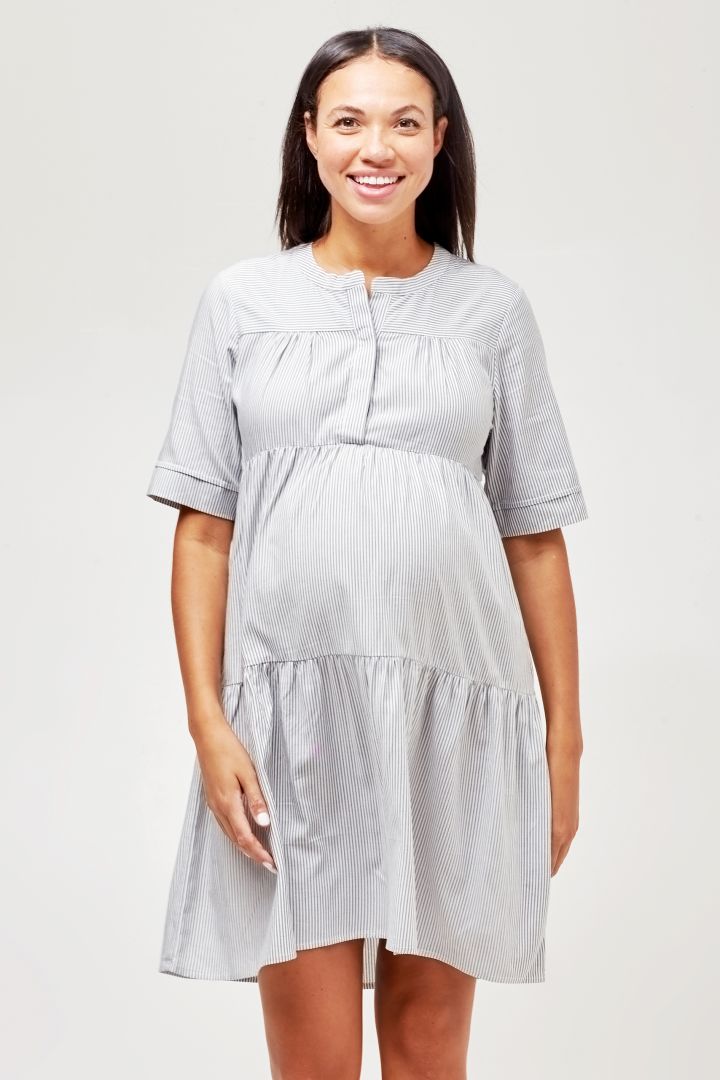 Maternity and Nursing Dress with Buttons striped