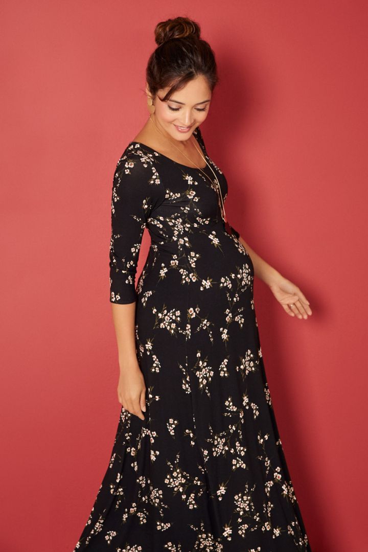 Night Blossom Print Maxi Maternity Dress