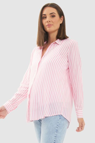 Umstands- und Still-Hemdbluse mit Streifen rosa/weiß