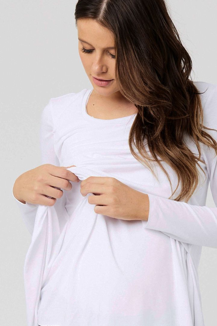 Cross-Over Maternity and Nursing Long-Sleeve Shirt white