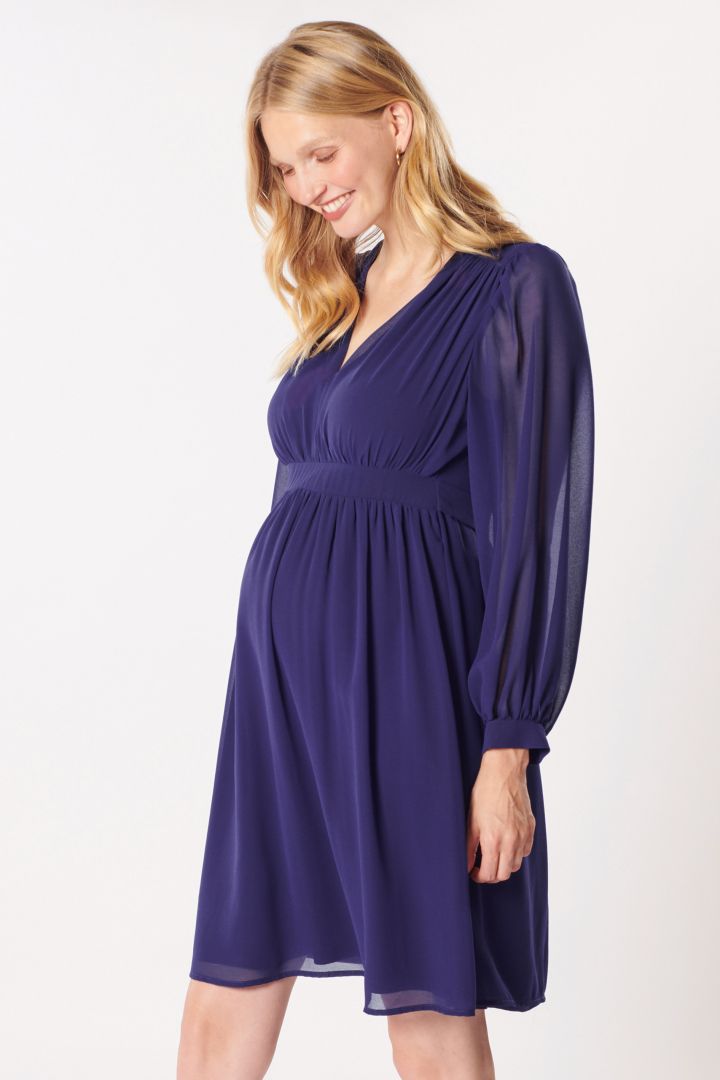Chiffon Maternity Dress with Transparent Puff Sleeves