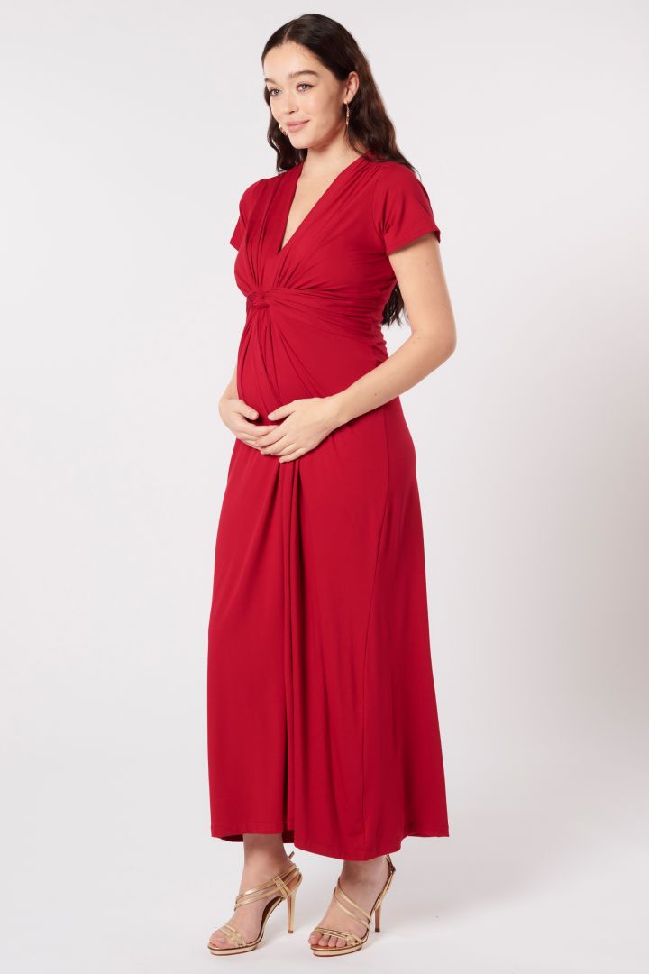 Ecovero Maxi Umstands- und Stillkleid mit Knotendetail burgund