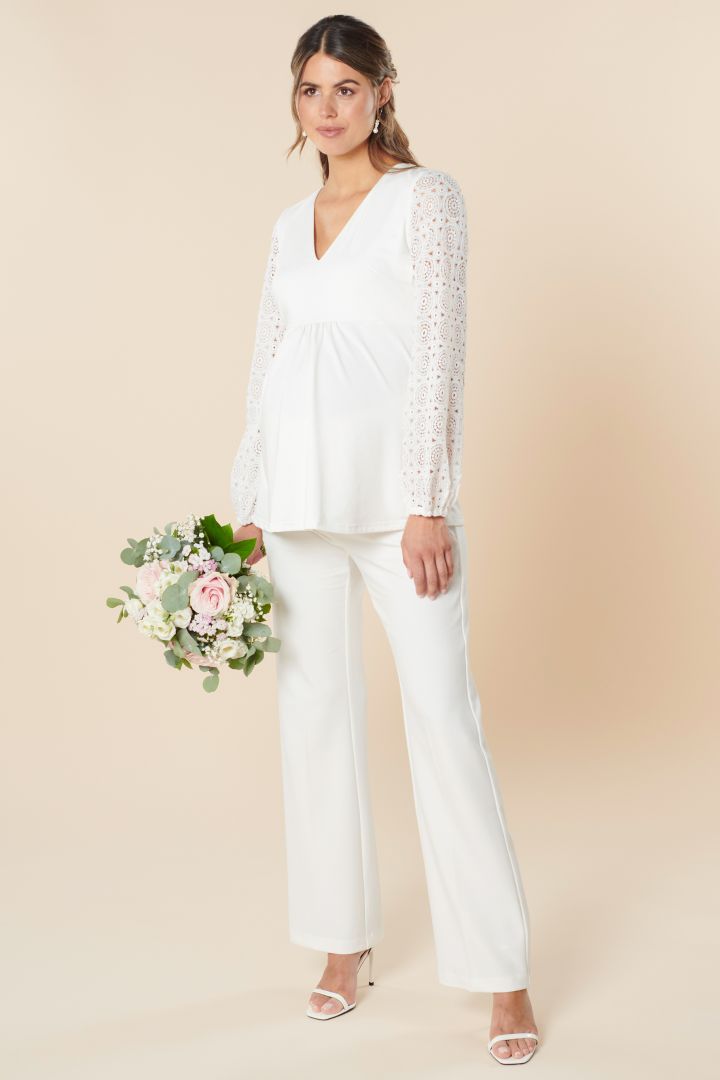Maternity Bridal Tunic with Lace Sleeves