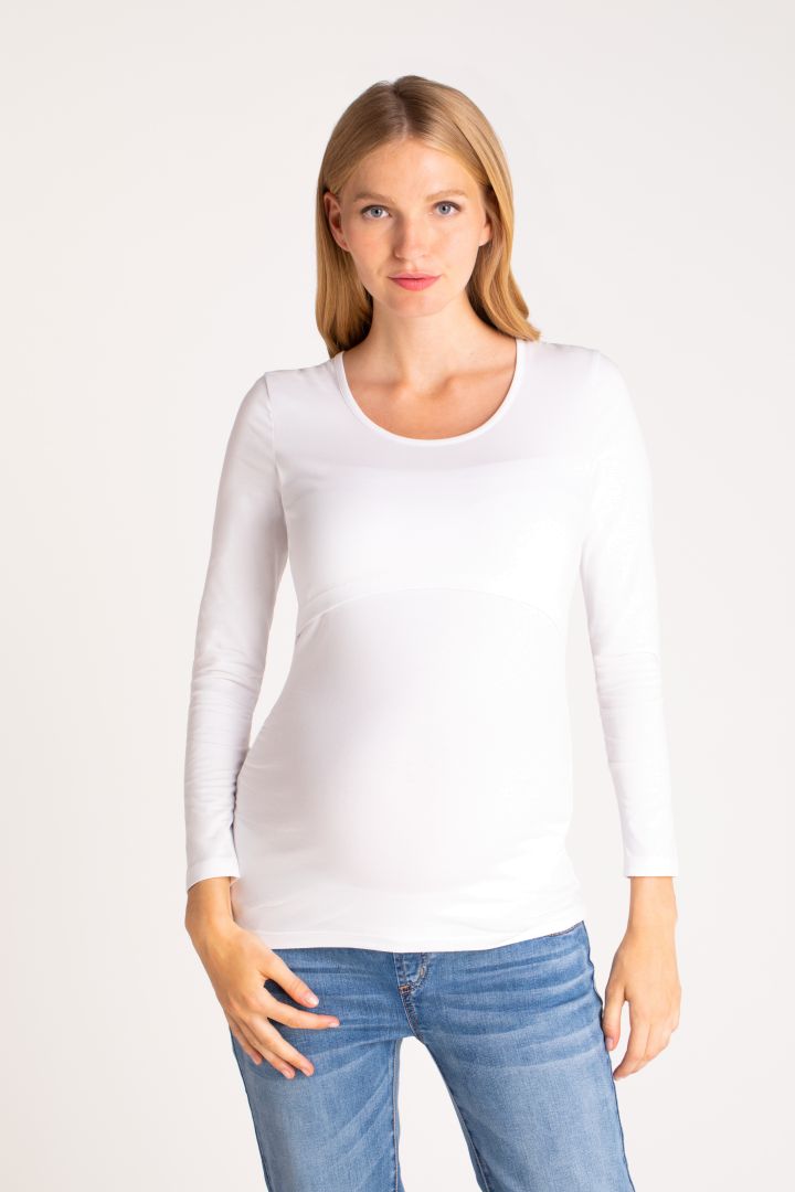 Organic Maternity and Nursing Shirt with Long Sleeves white