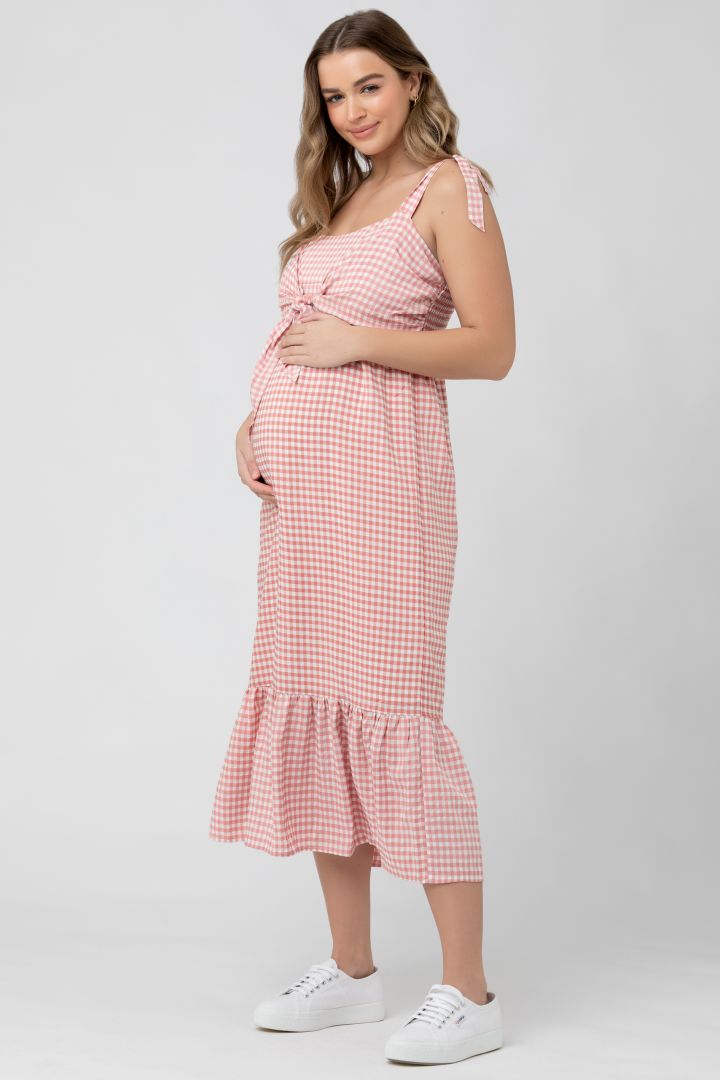 Gingham Maternity and Nursing Dress pink / white