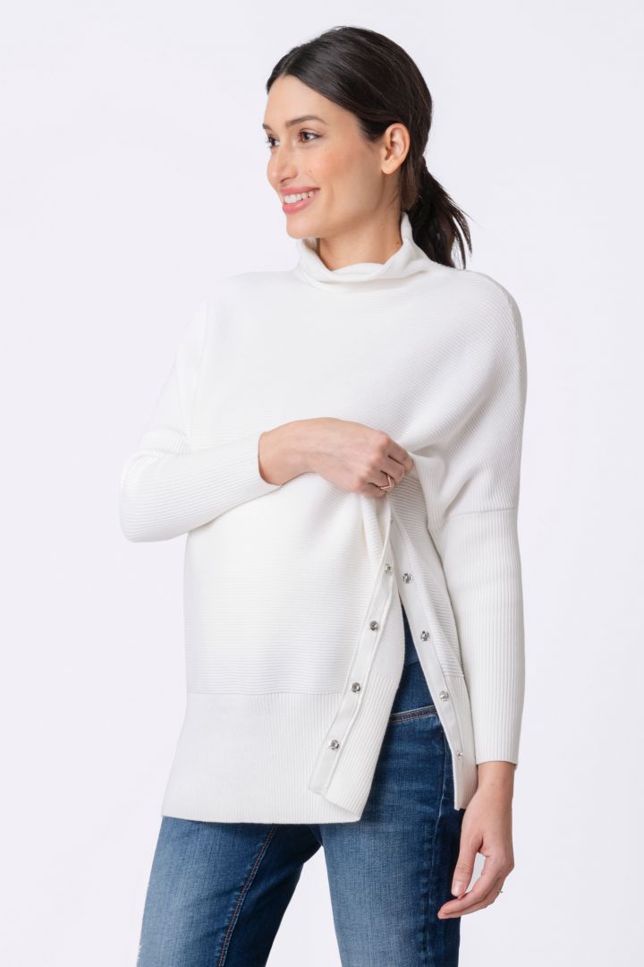 High neck maternity sweater with lateral nursing opening
