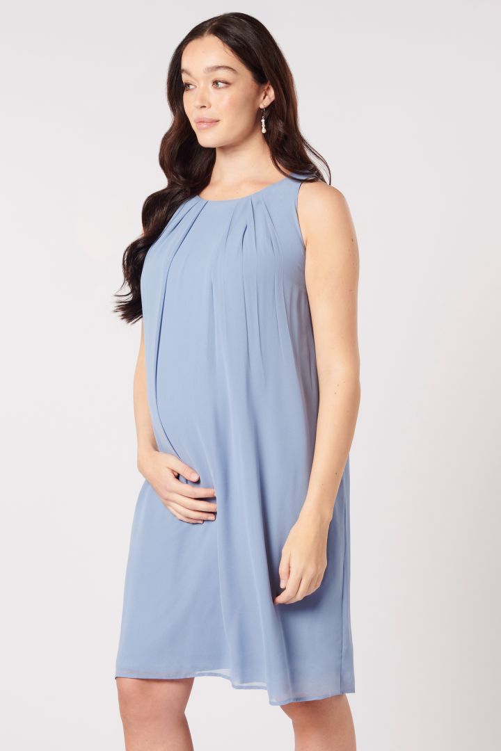 A-Line Maternity Dress with Tie Belt light blue