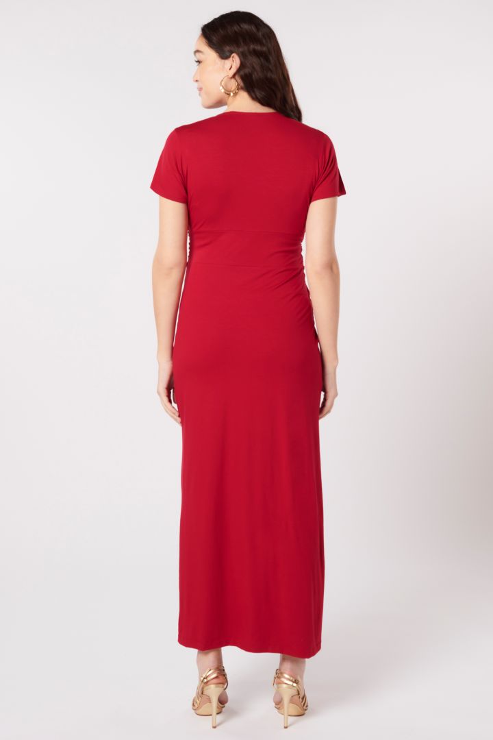 Ecovero Maxi Maternity and Nursing Dress with Knot Detail burgundy