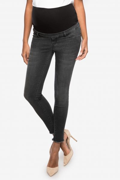 Slim Fit Maternity Jeans with Seamless Band and Ripped Hem