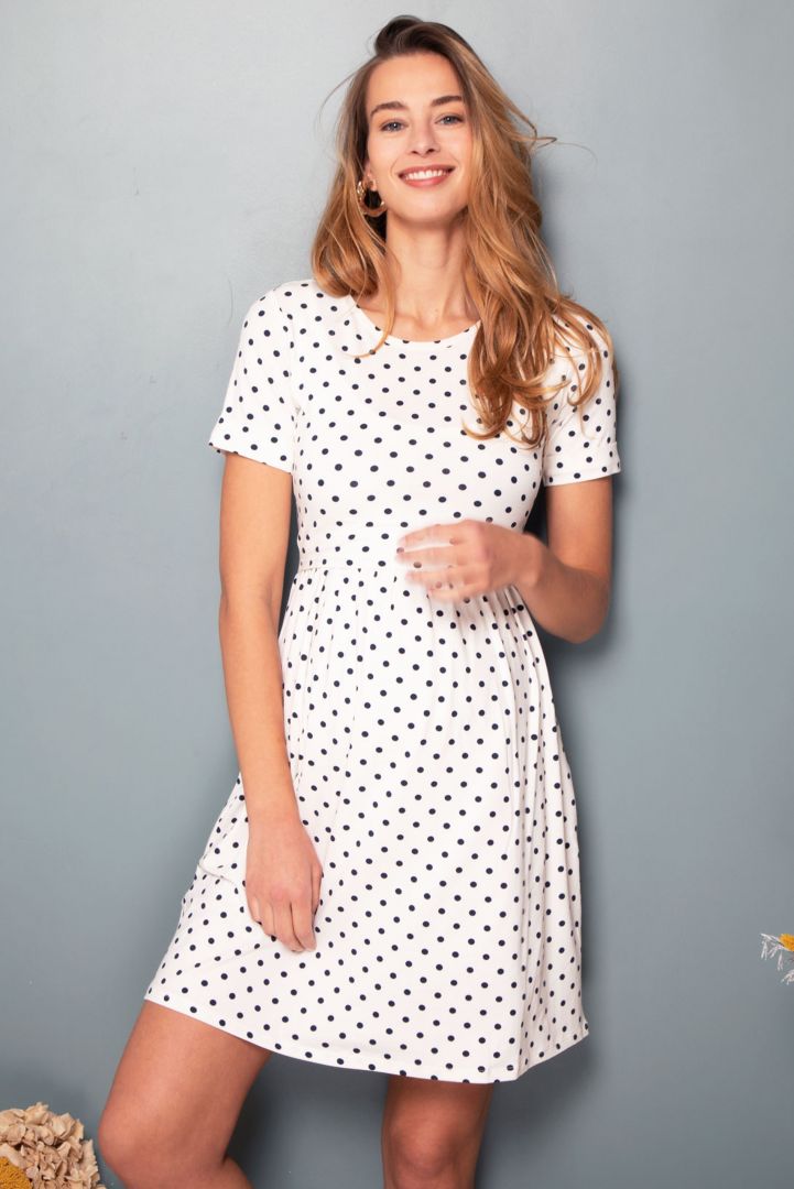 Spotted Maternity and Nursing Dress Short Seeves white
