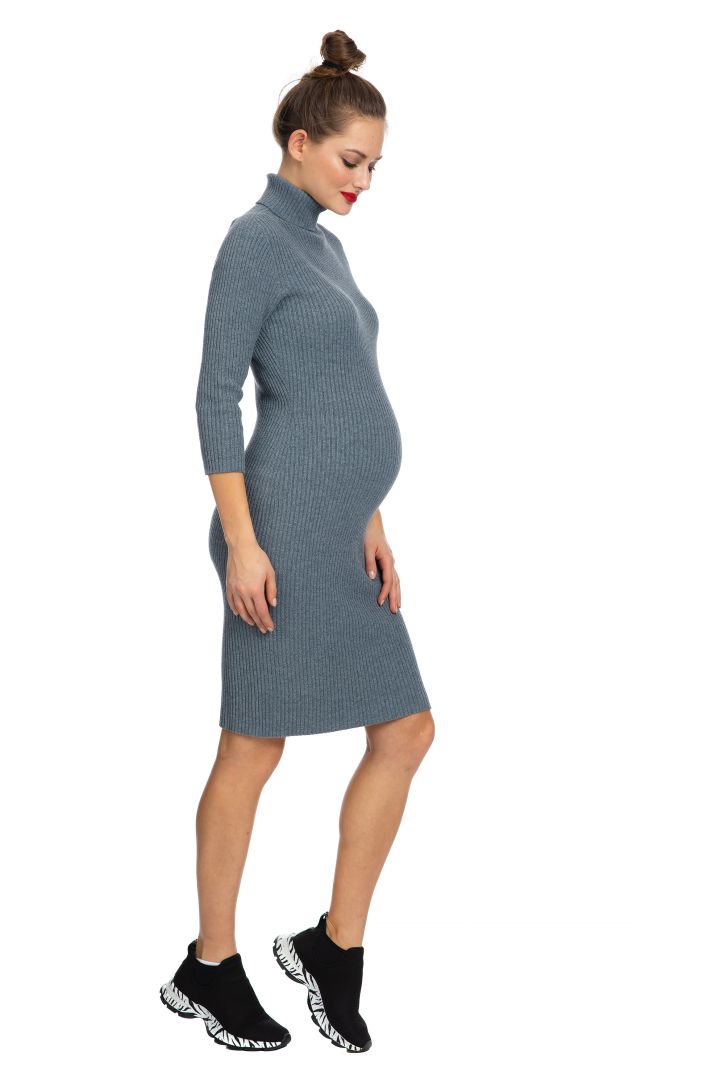 Maternity Dress Rib Knit with Turtleneck grey