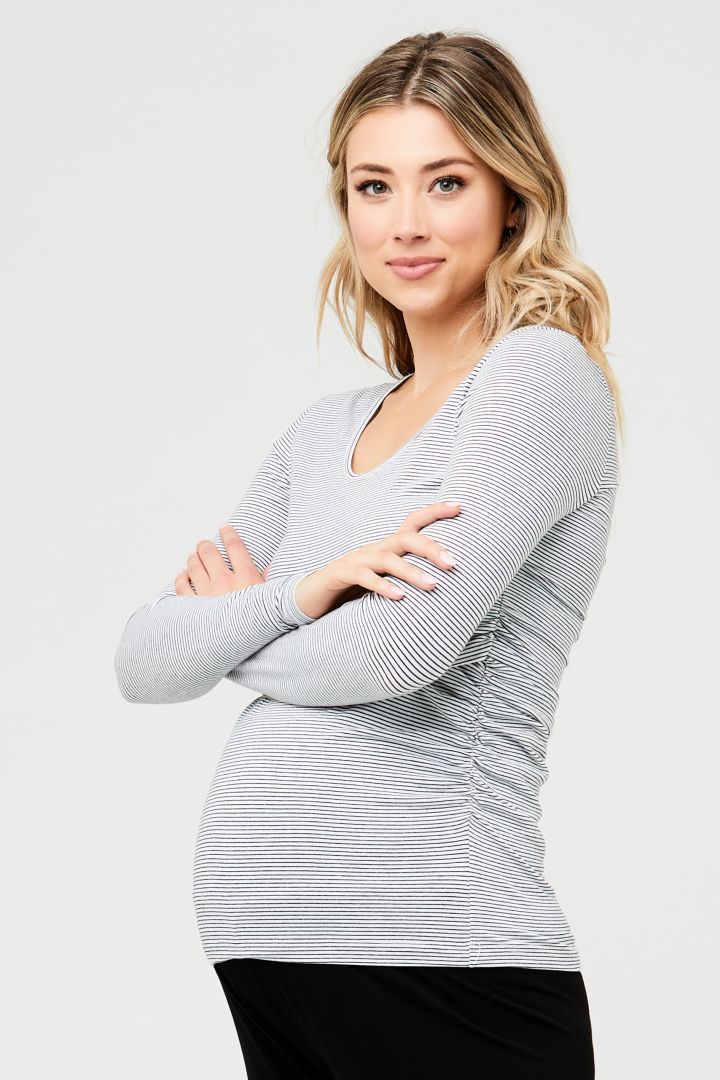 Mini Stripe Maternity and Nursing Long-Sleeve Shirt black/white