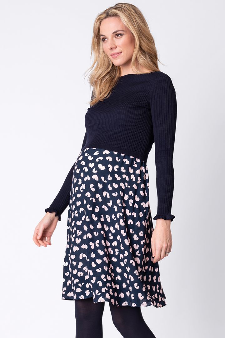 Layered Maternity and Nursing Dress with Jumper navy