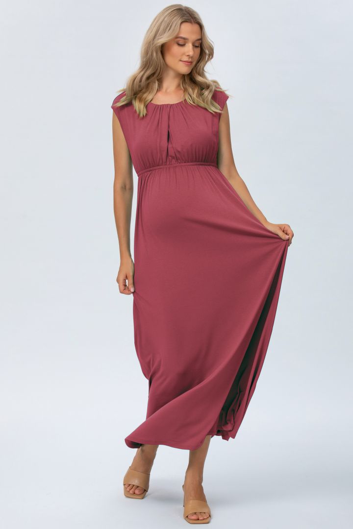 Maxi Maternity Dress with Back Cutout berry