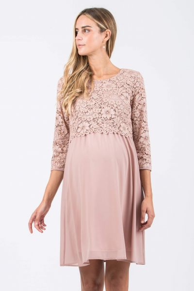 Maternity Dress with Nursing Opening and Lace Rose