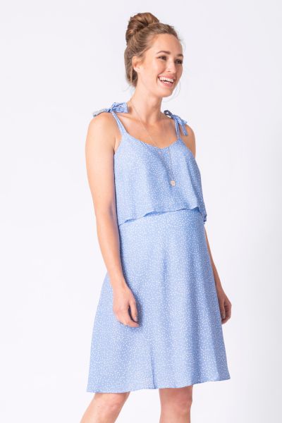 Maternity and Nursing Strap Dress with Polka Dot Print