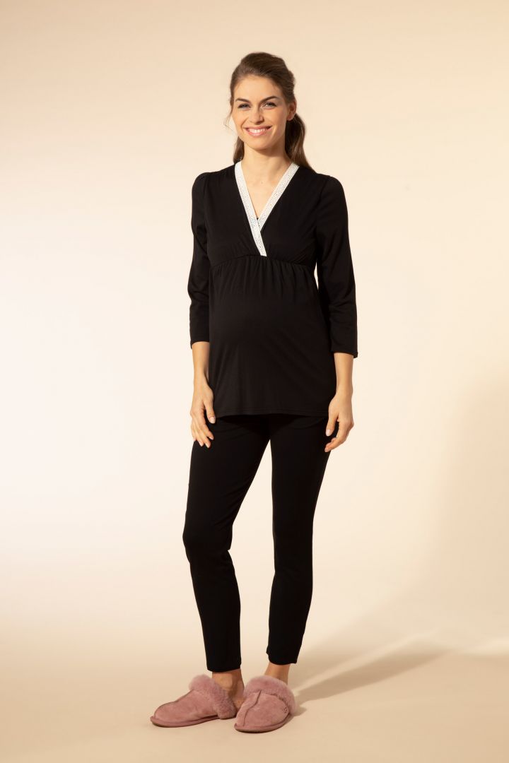 Maternity and Nursing Pyjama with 3/4 Sleeves black