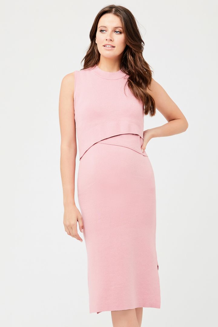 Layered Maternity and Nursing Knitted Dress pink