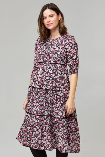 Midi flounce Maternity Dress with floral Print 