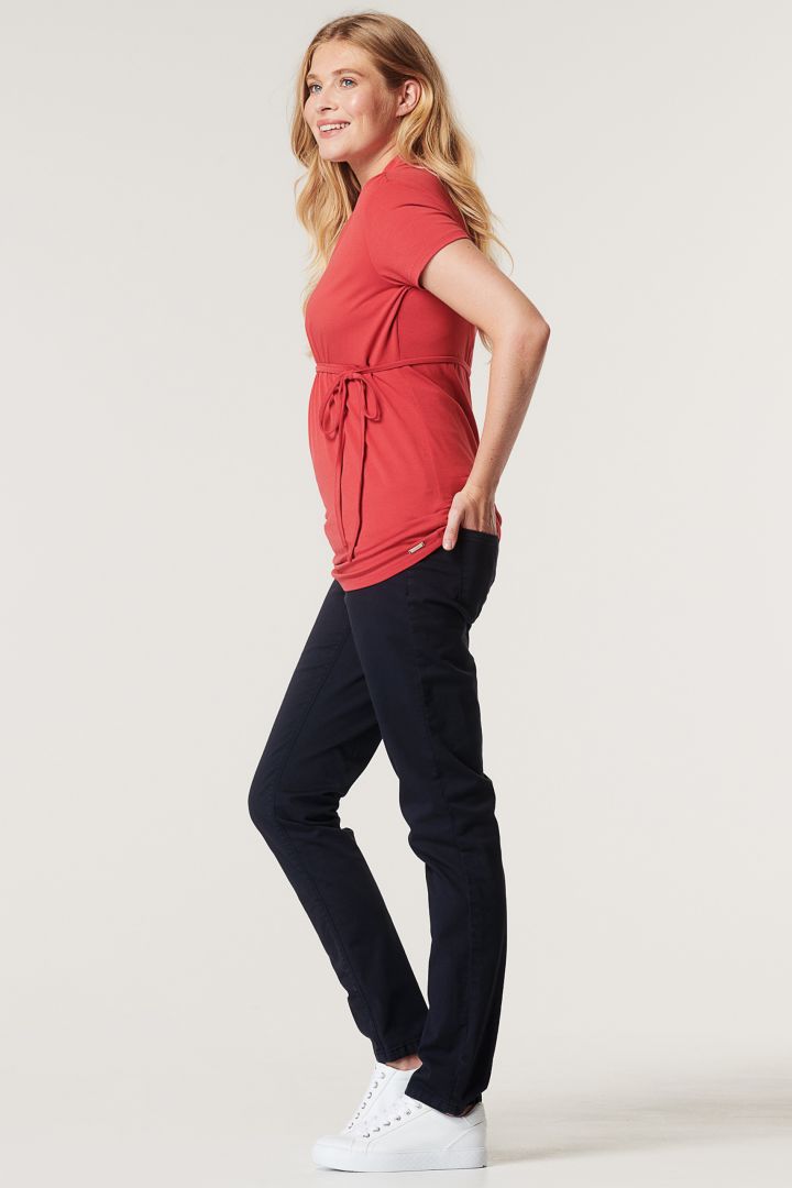 Ecovero Maternity and Nursing Shirt with Tie Belt red