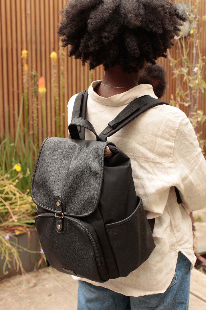 Vegan Leather Changing Backpack black
