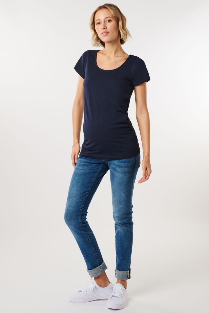 Organic Maternity Shirt with Back Detail navy