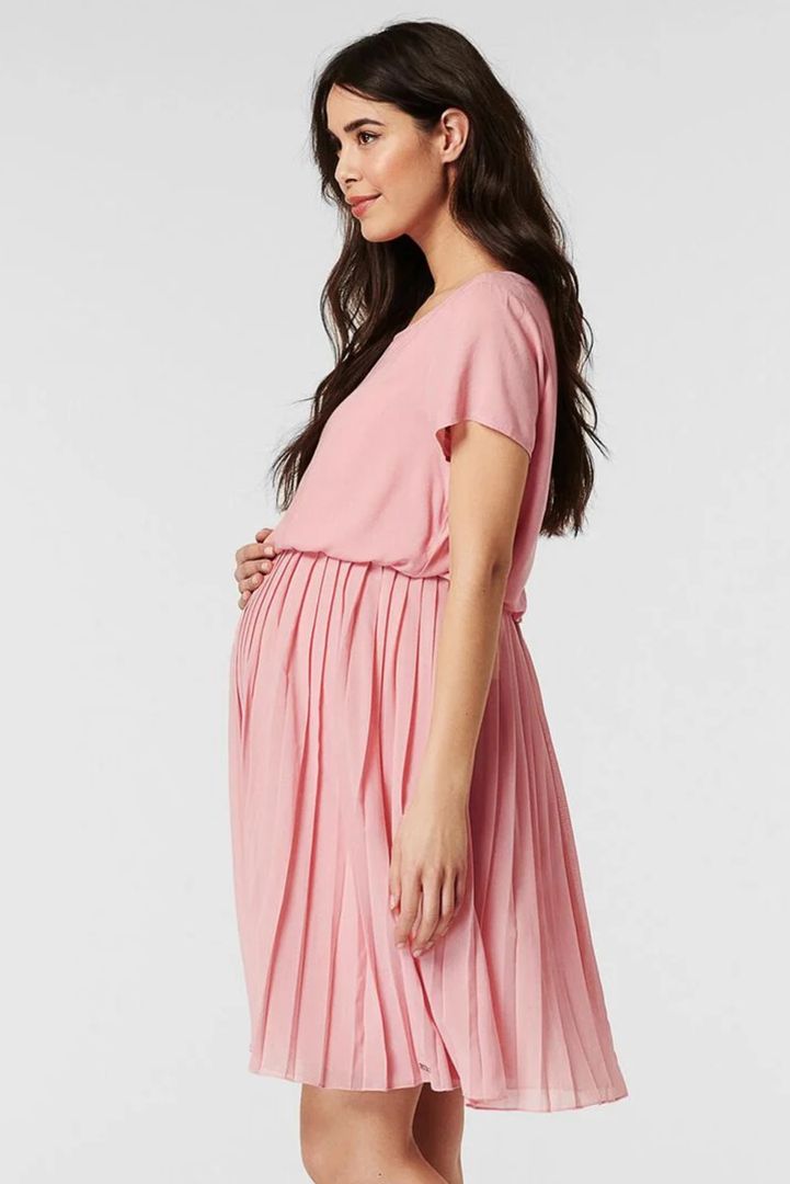 Pleated Maternity and Nursing Dress rose