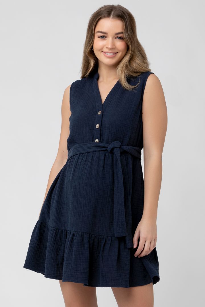 Maternity and Nursing Dress with Flounces navy
