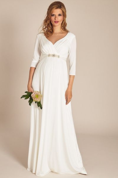 Long maternity bridal gown with heart neckline