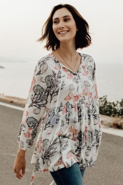 Maternity and Nursing Tunic with Coral Print