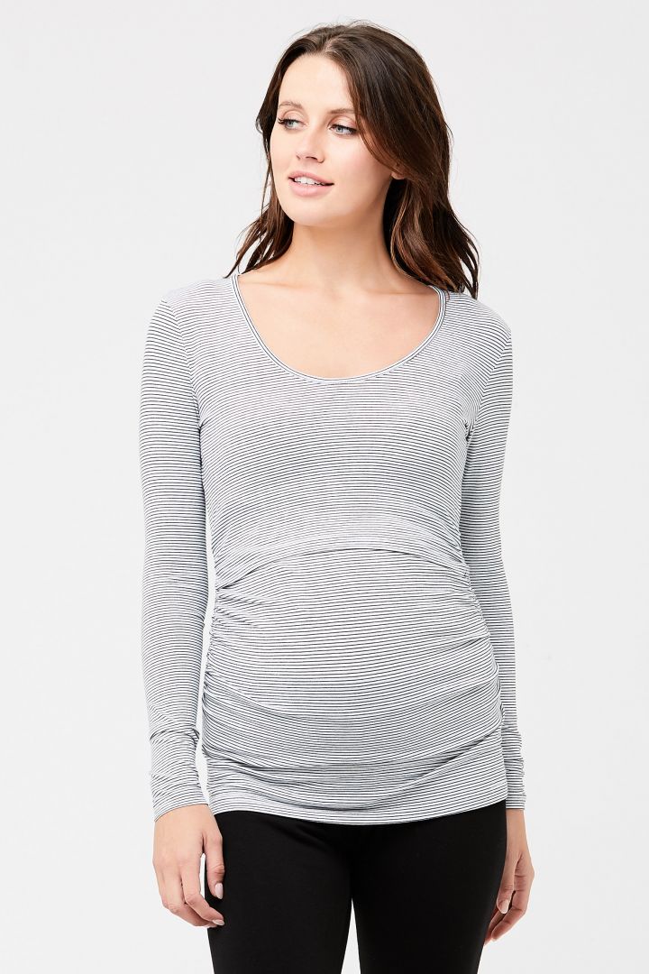 Mini Stripe Maternity and Nursing Long-Sleeve Shirt black/white
