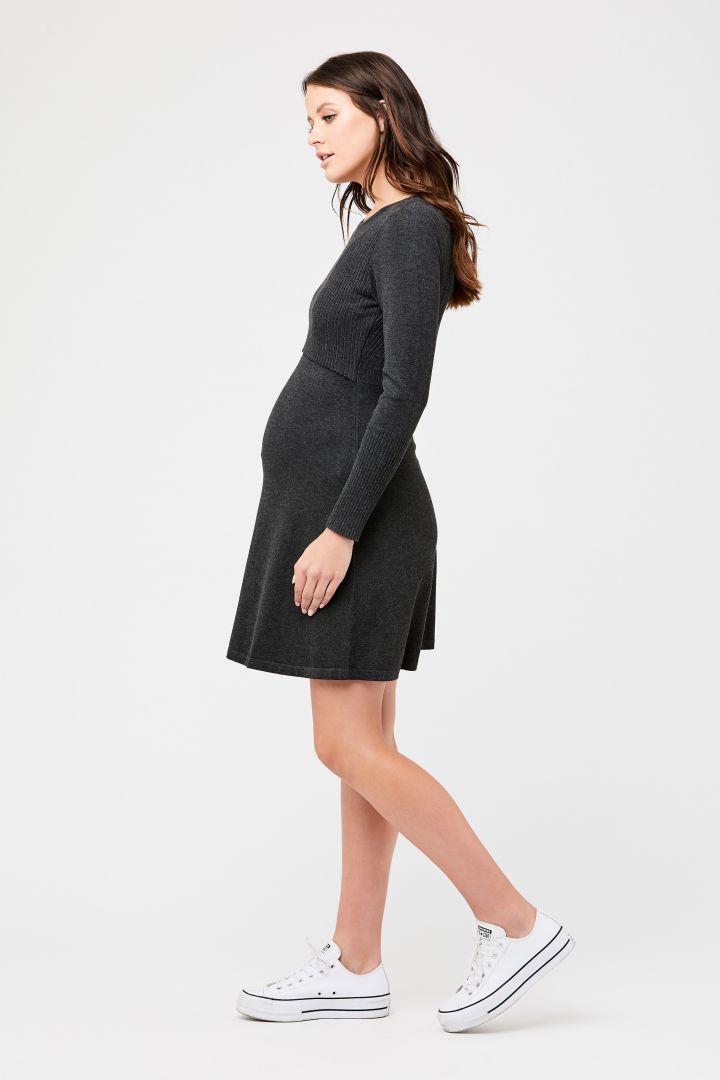 Maternity and Nursing Dress with Rip Knit Bustier grey