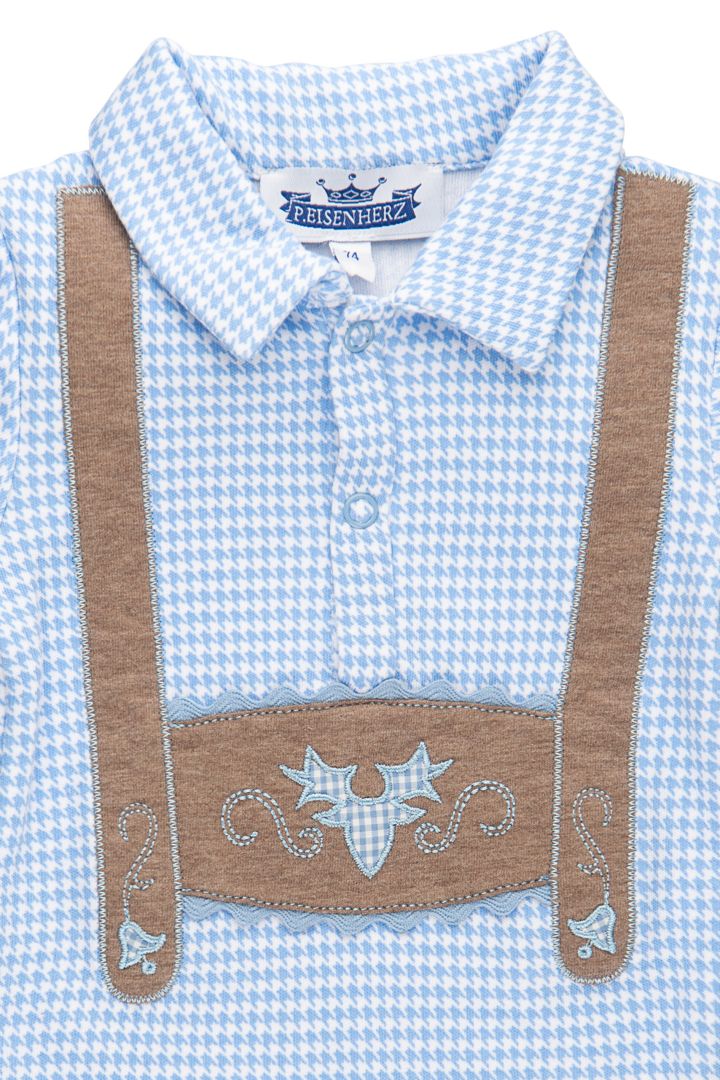 Traditional Short Sleeve Bodysuit with Suspenders Look Vichy light blue