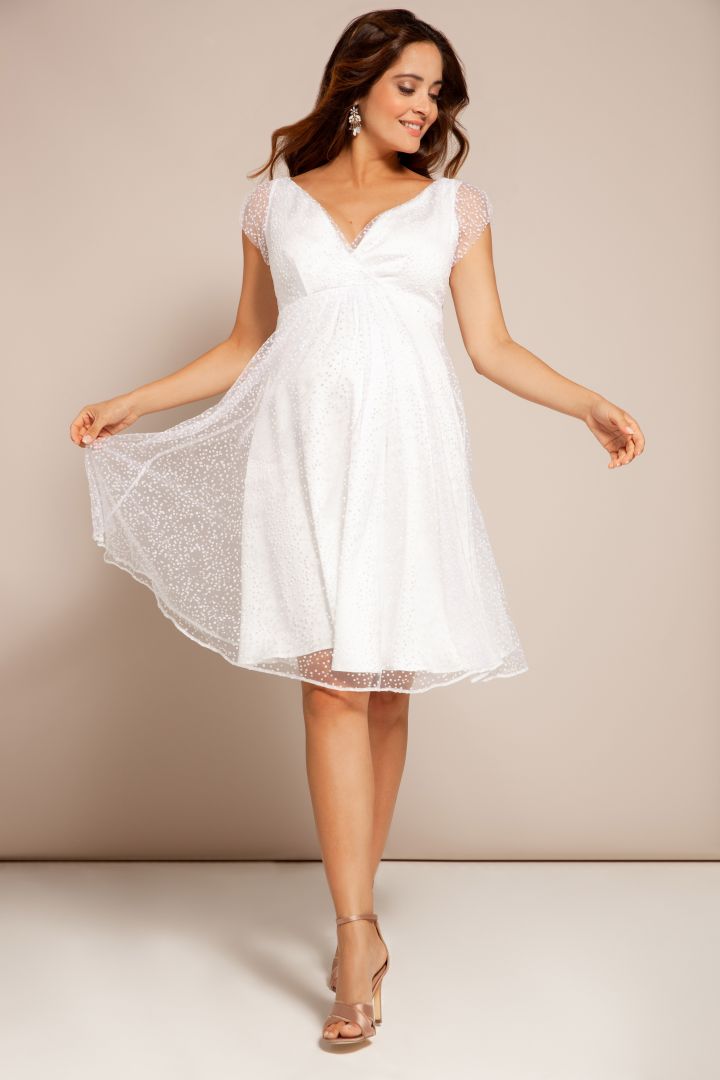 Maternity and Nursing Wedding Dress with Speckled Tull white
