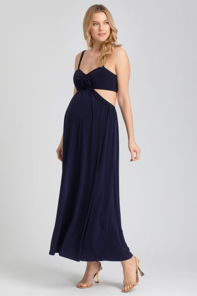 Crepe Maternity Dress with Detachable Rose Brooch navy