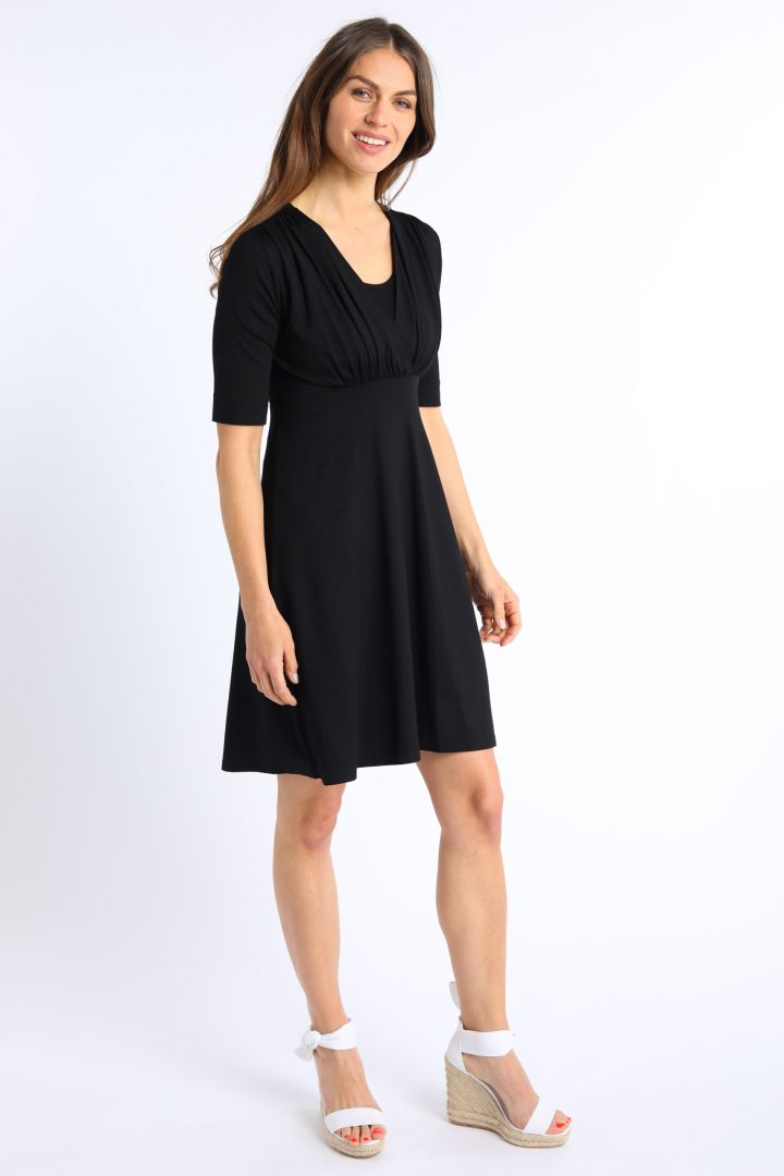 Ecovero Maternity and Nursing Dress with Post Partum Shpaing Top black