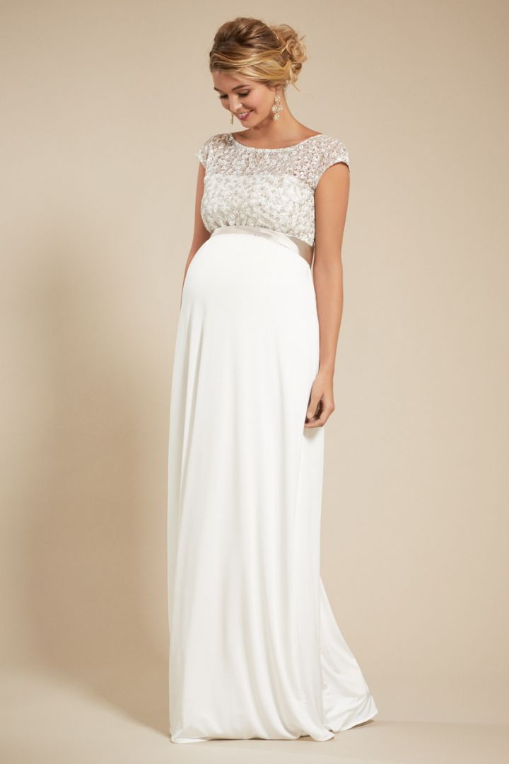 Maternity Wedding Dress with Sequined Top Long
