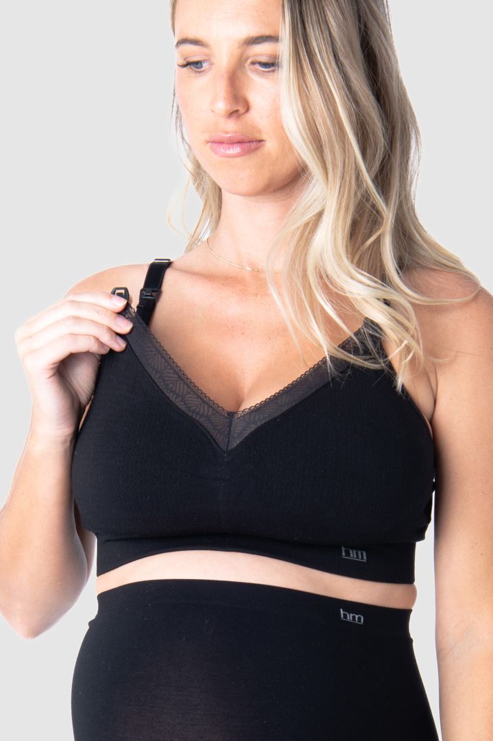 Seamless Full Cup Nursing Bra with Lace Black