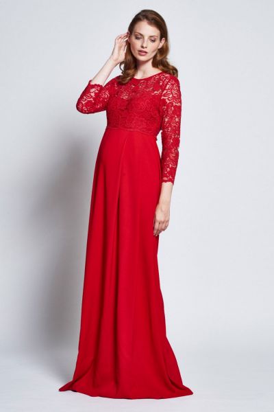 Crepe Maternity Evening Dress with Lace