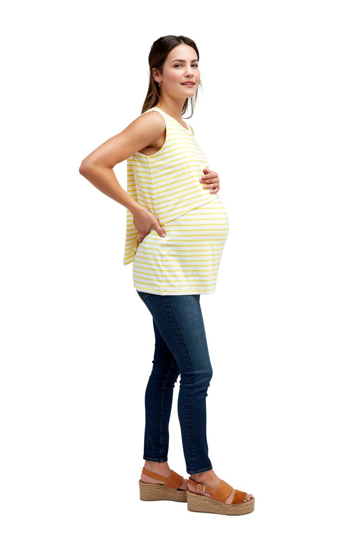 Layered Maternity and Nursing Top Stripes white/yellow