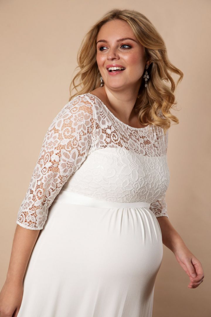 Plus Size Maternity Wedding Dress with V-Neck, Ivory